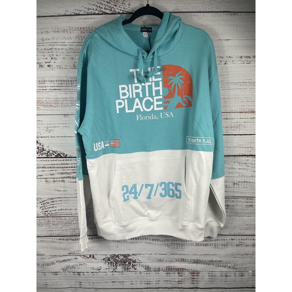 The Birth Place Hoodie Sweatpants Set Mens Large Blue White 24/7 365 Florida USA - Picture 2 of 12